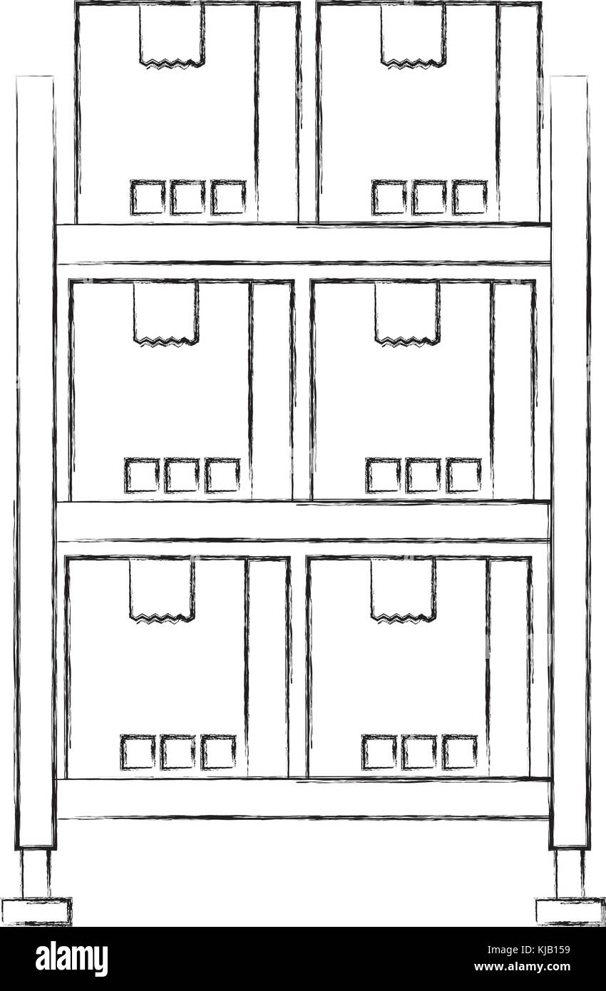 shelf with carton boxes warehouse storage cardboard cargo Stock Vector