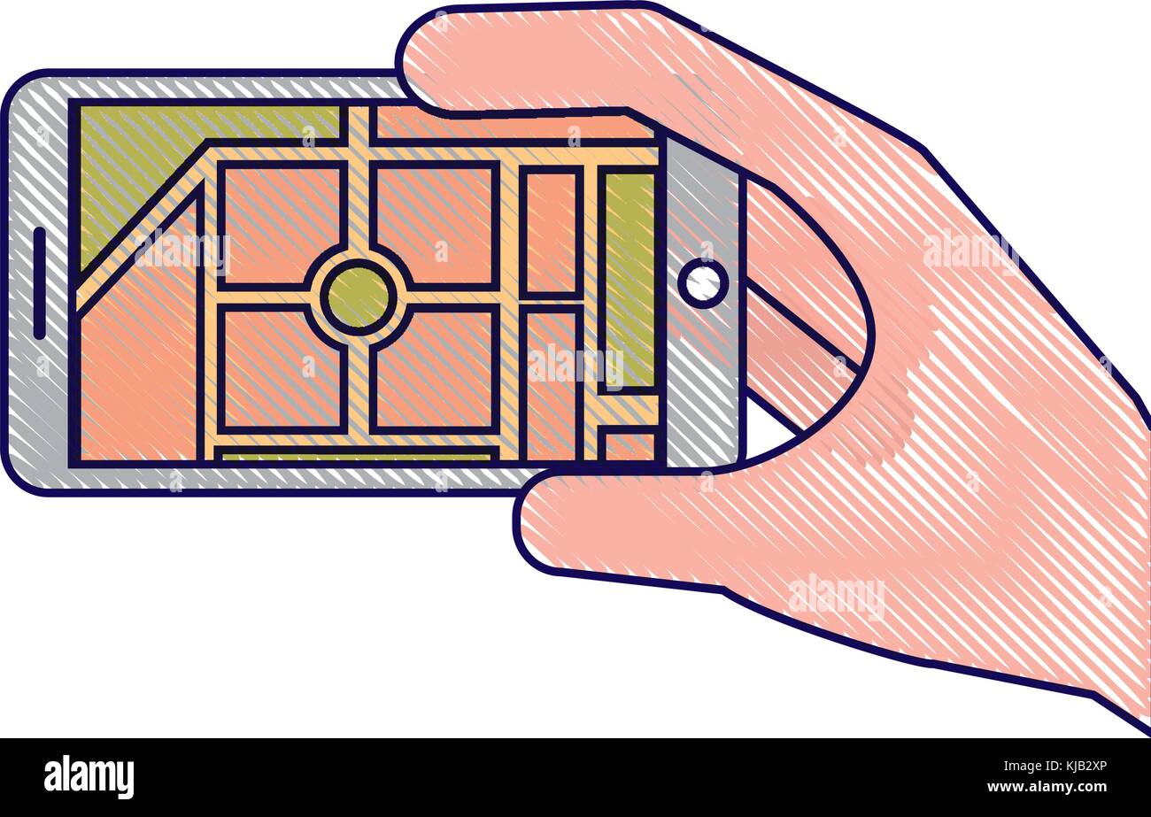 hand holding smartphone gps navigation map route street city Stock ...