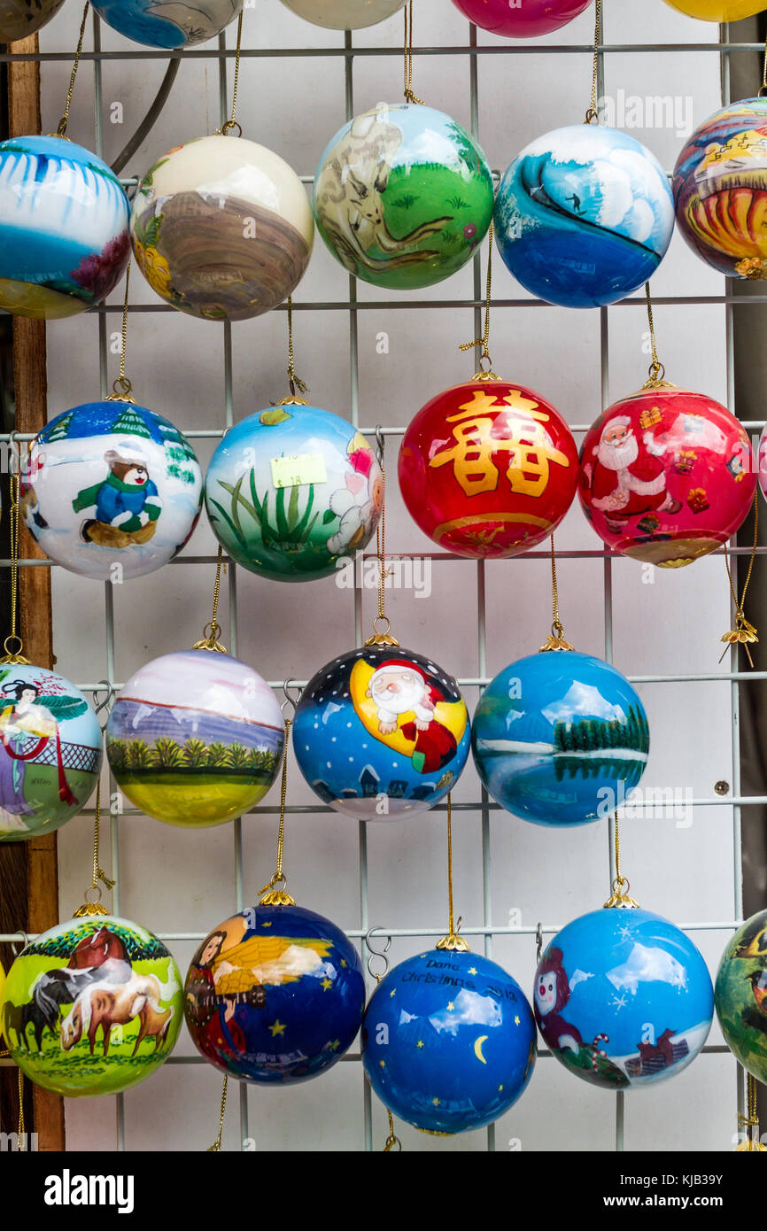 Xmas baubles on sale in Chinatown Singapore Stock Photo