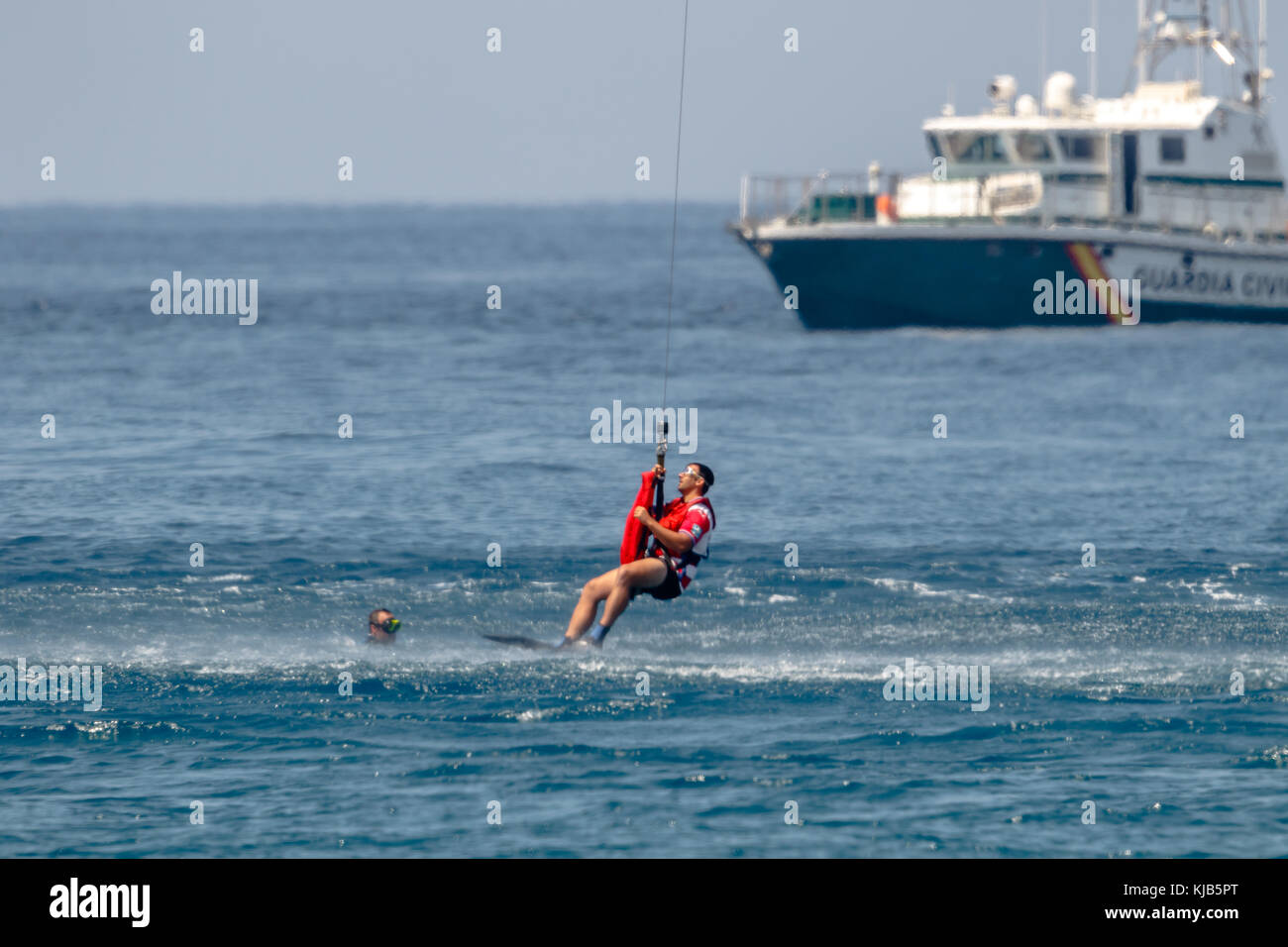 MOTRIL, GRANADA, SPAIN-JUN 11: Military rescue diver taking part in an exhibition on the 12th international airshow of Motril on Jun 11, 2017, in Motr Stock Photo