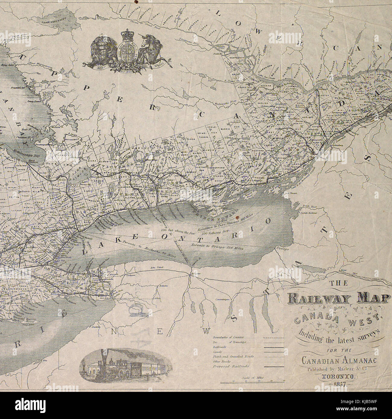 Railway map of Canada West Stock Photo