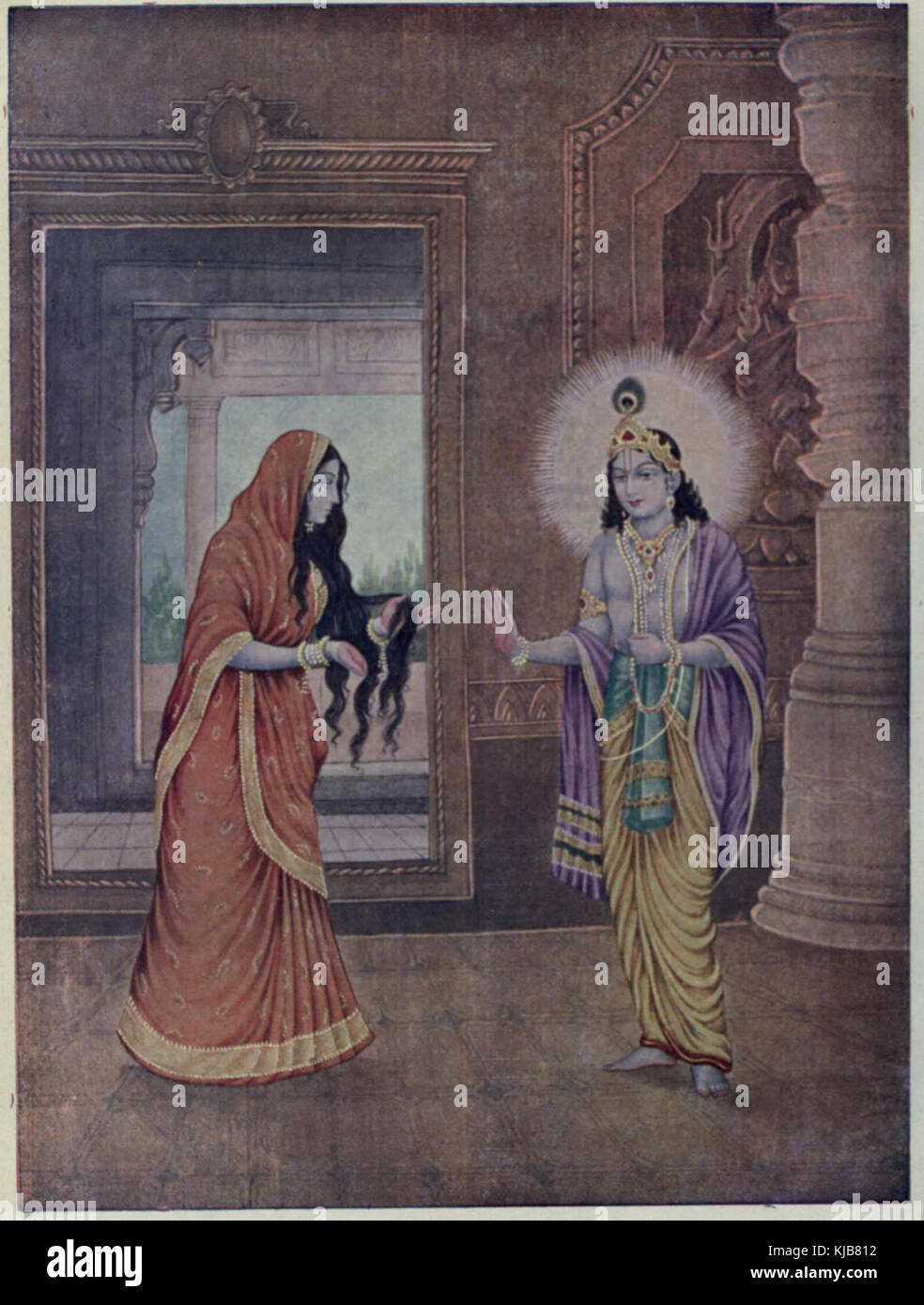 Draupadi telling about the story of her unfolded hair to Krishna Stock