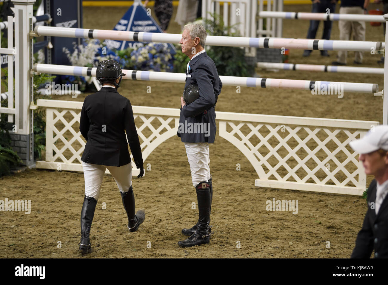 Erynn Ballard and Ian Millar walking the course at Longines FEI World Cup Show Jumping international competition Royal Horse Show Toronto Stock Photo