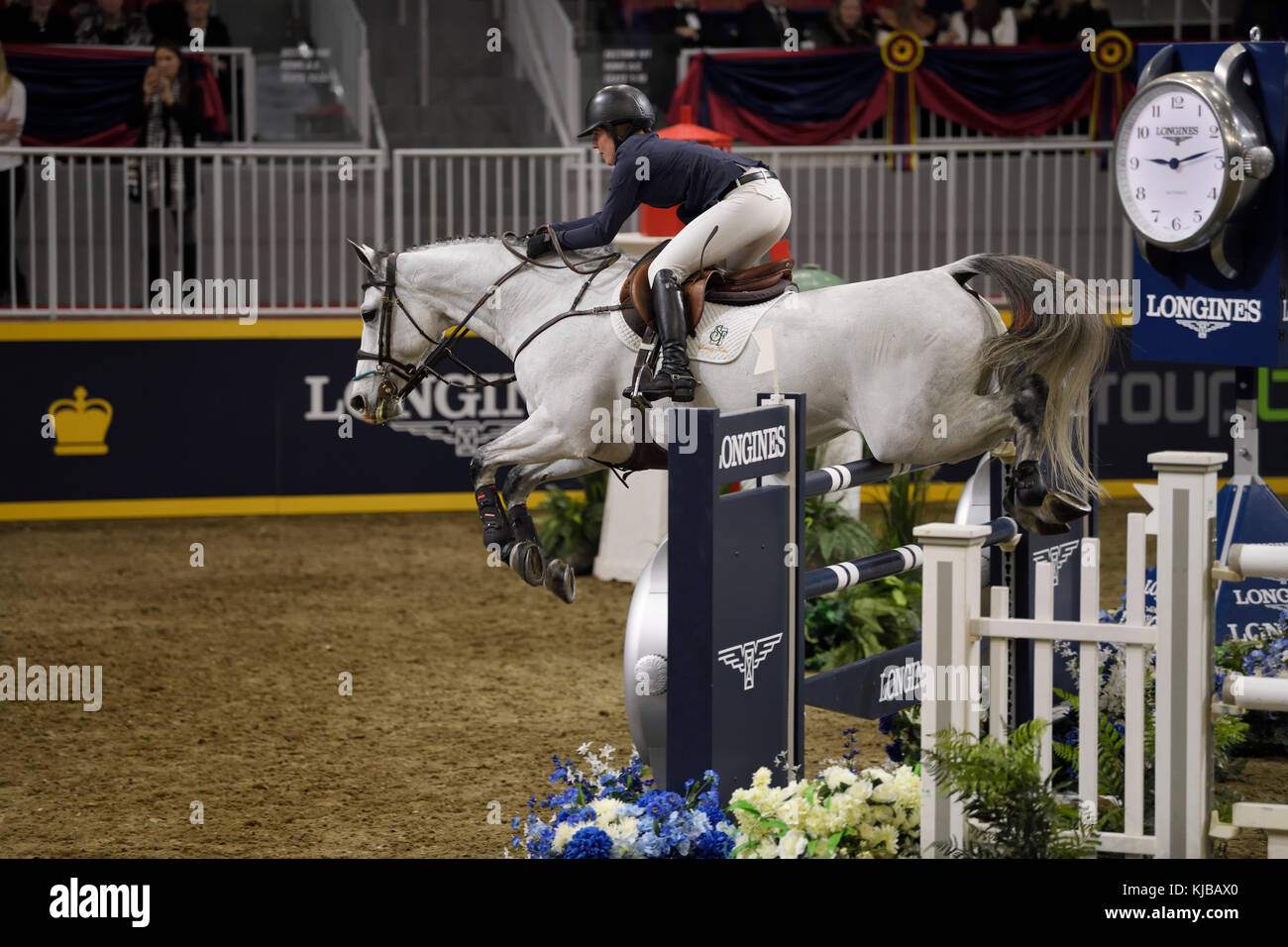 Kelli Cruciotti USA riding Hadja Van Orshof Serenity Farm in the Longines FEI World Cup Show Jumping competition at the Royal Horse Show Toronto Stock Photo