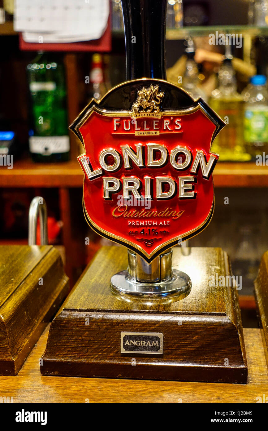 Public House, Beer Pumps, London Pride - The Eagle, Braintree Stock Photo