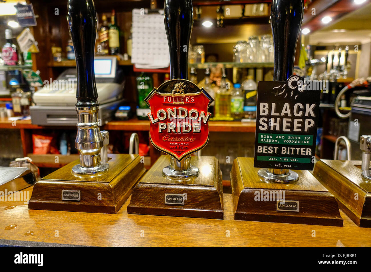 Public House, Beer Pumps, London Pride - The Eagle, Braintree Stock Photo