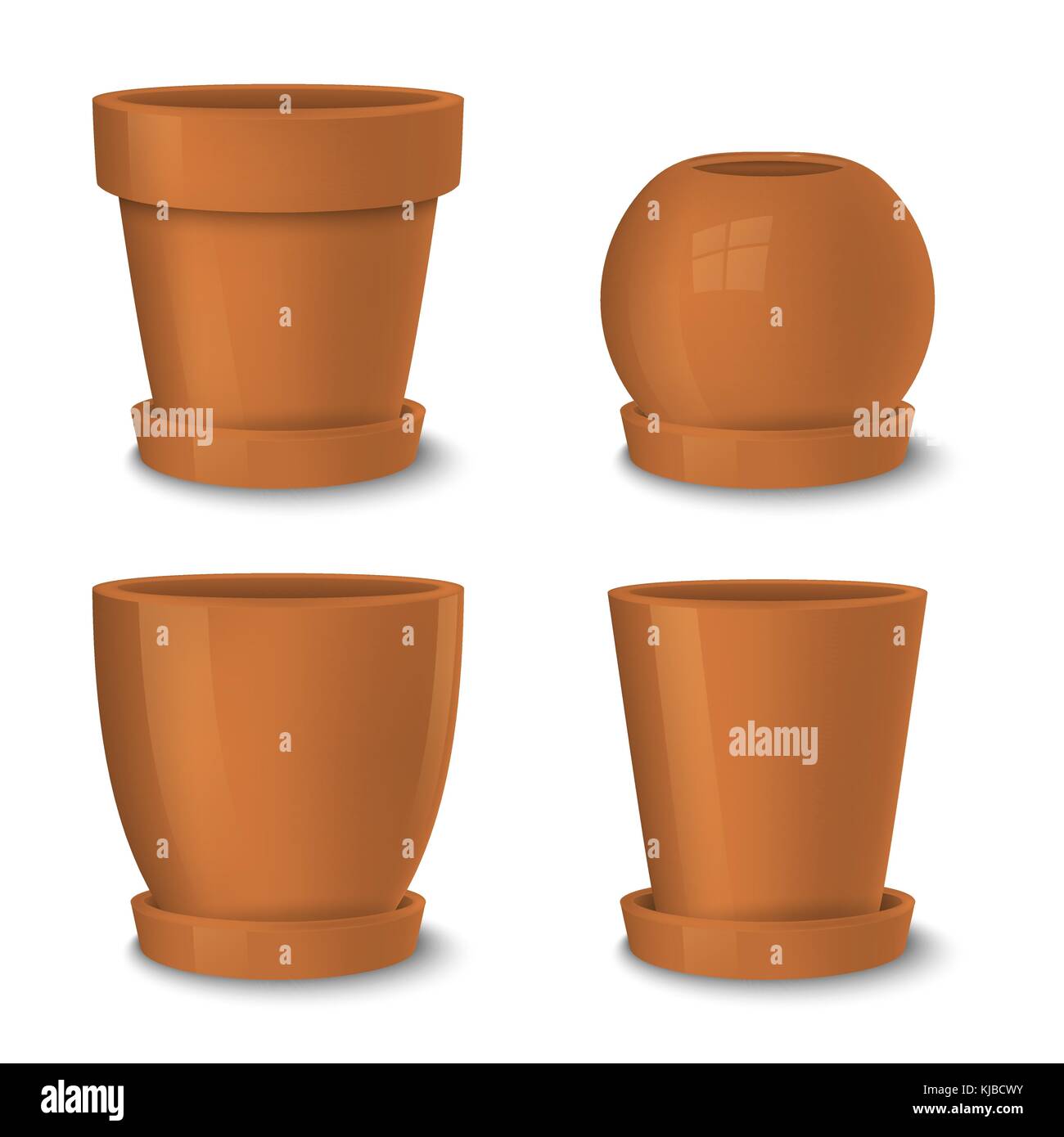 Realistic vector brown empty flower pot with plate set. Closeup ... Realistic vector brown empty flower pot with plate set. Closeup ...
