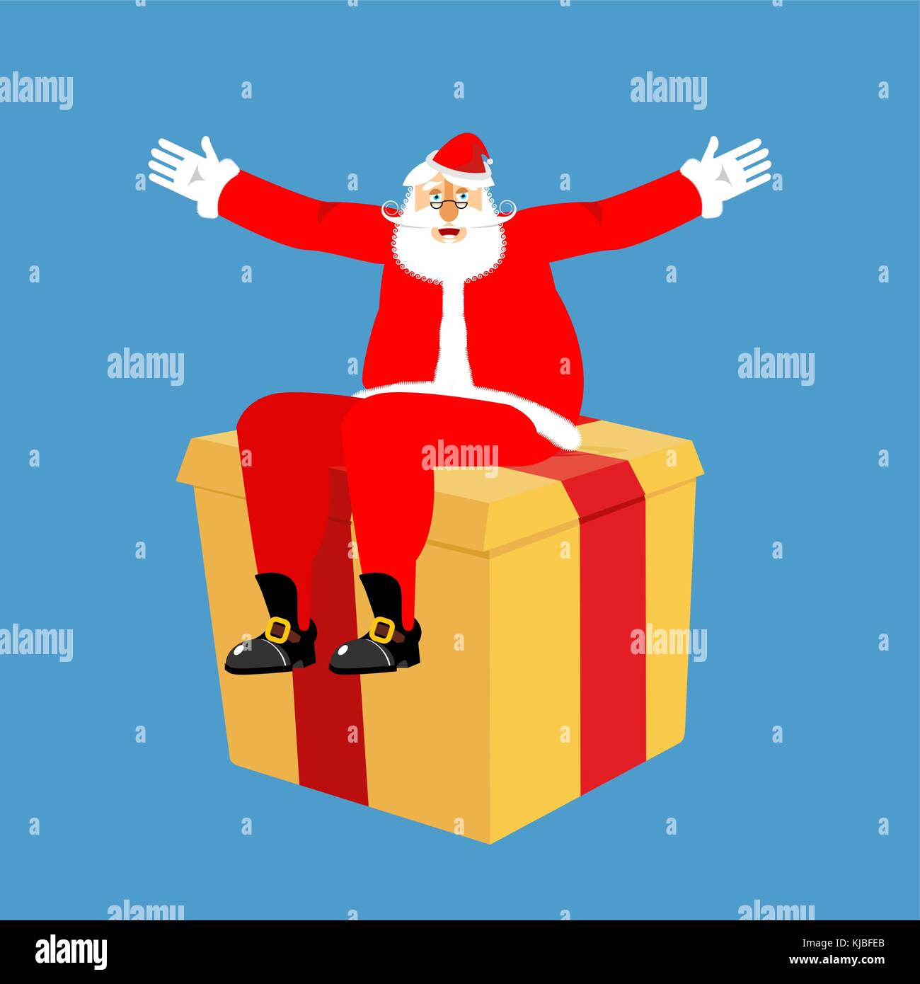 Santa Claus sitting on gift box isolated. Christmas and New Year Vector ...
