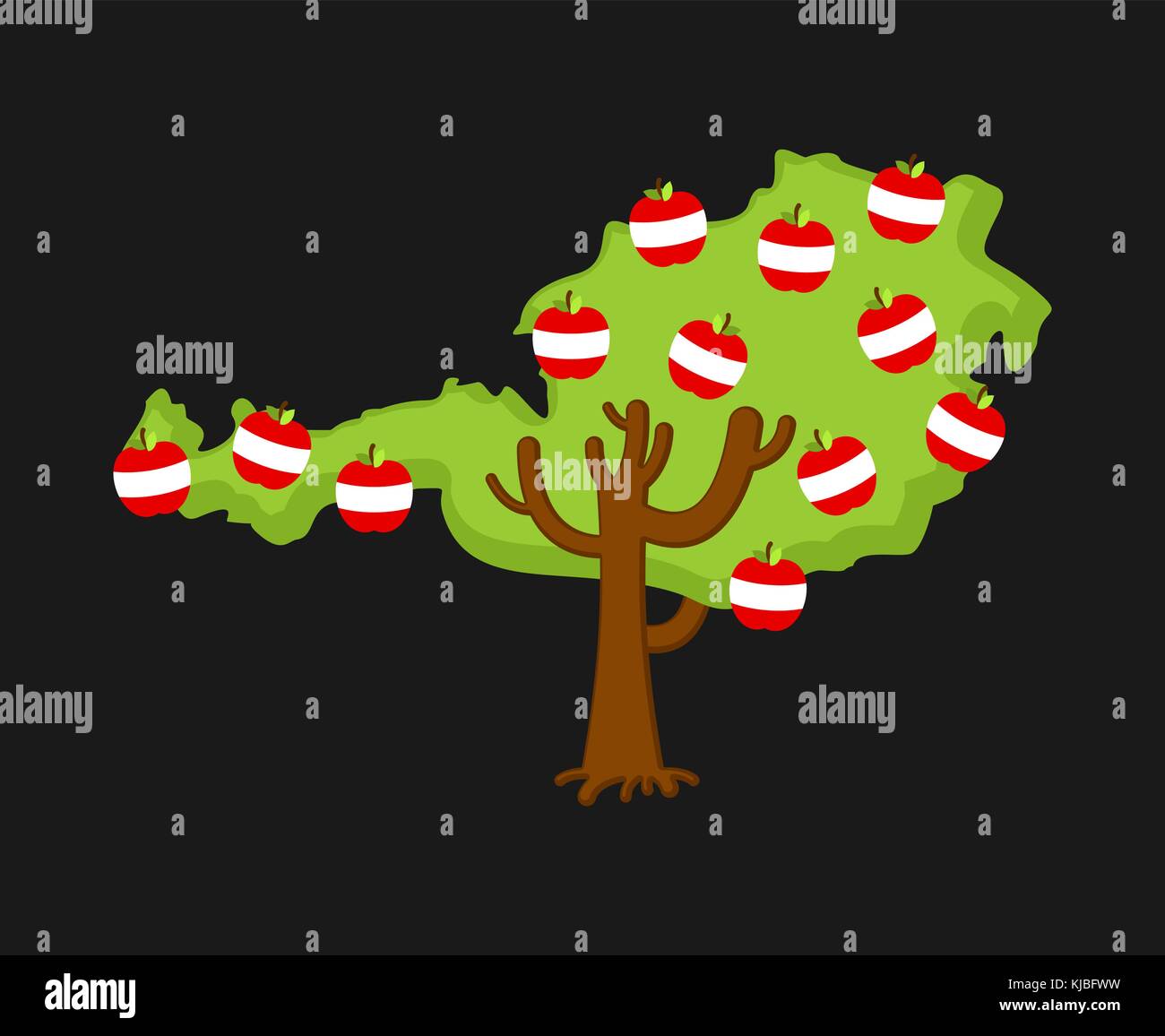 Patriotic apple tree Austria map. apples Austrian flag. National State Plant. Vector