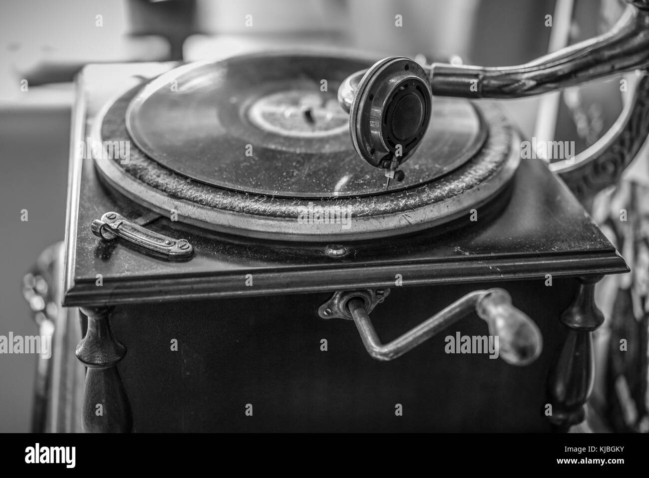 Very Old Gramophone, in Black and white Stock Photo