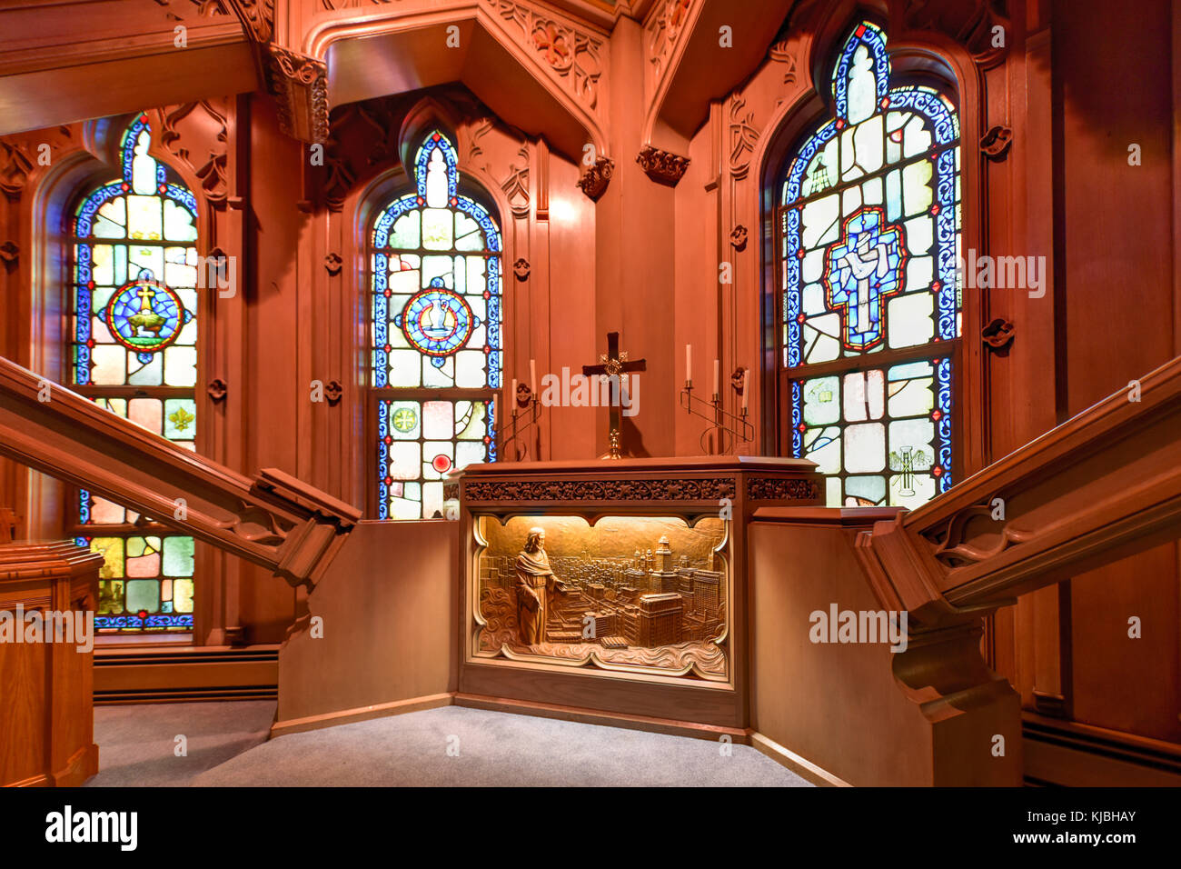 Chicago - September 8, 2015: First United Methodist Church at the Chicago Temple - Washington Avenue in Chicago. Church in a skyscraper. Stock Photo