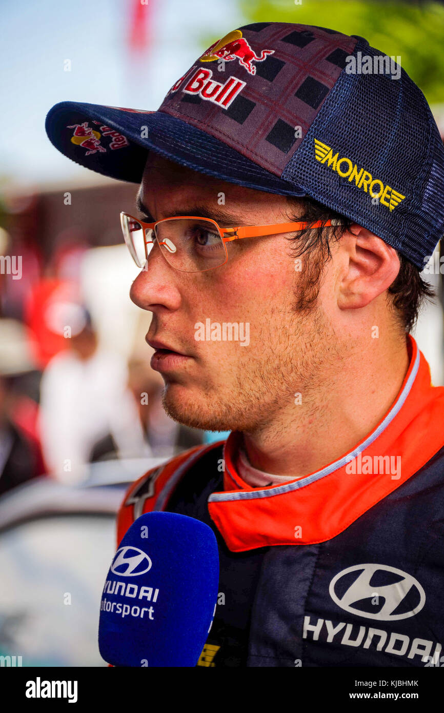 Thierry Neuville (BEL) of Hyundai Motorsport speaks to the media following  the Shakedown stage of the