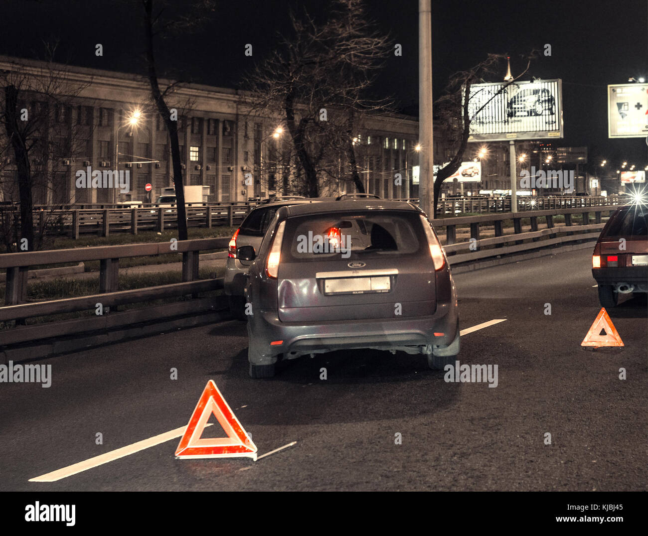 group car accident in city highway. crashed ford under the ford