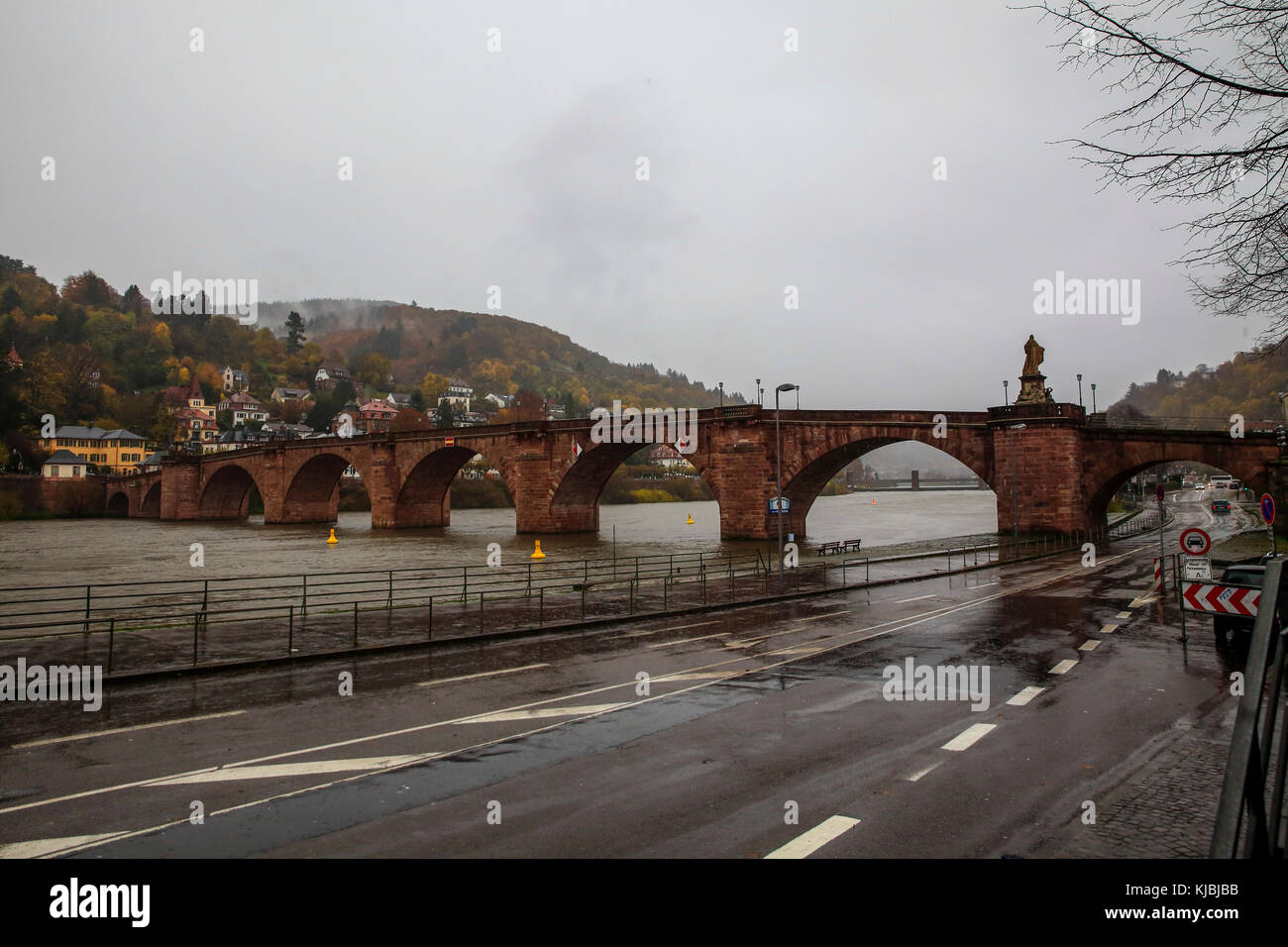 The Karl Theodor Bridge, commonly known as the Old Bridge, is a stone bridge in Heidelberg, crossing the Neckar River. Stock Photo
