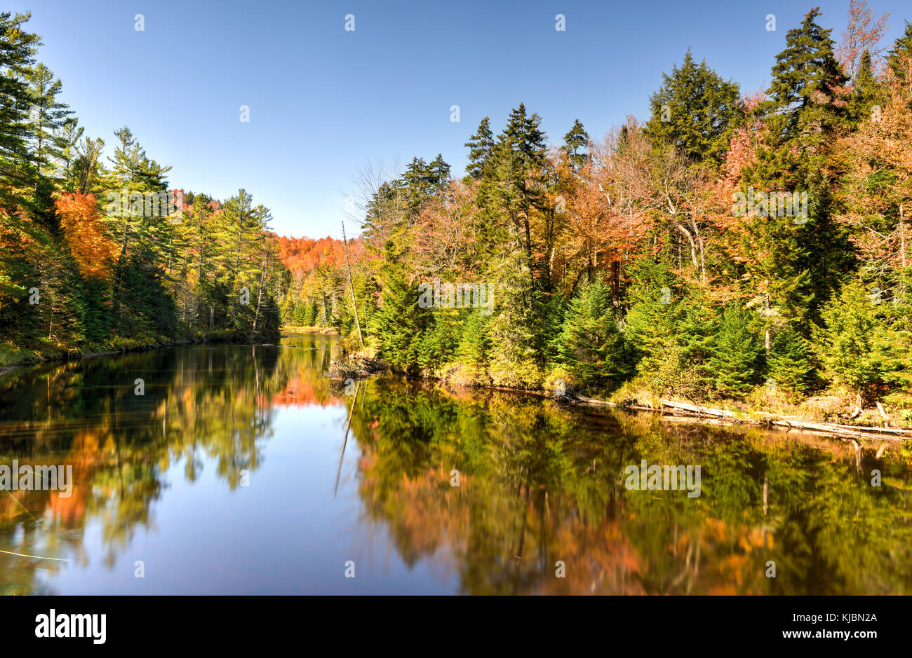 Adirondacks Peak Fall Foliage alongside Monument Falls, New York Stock