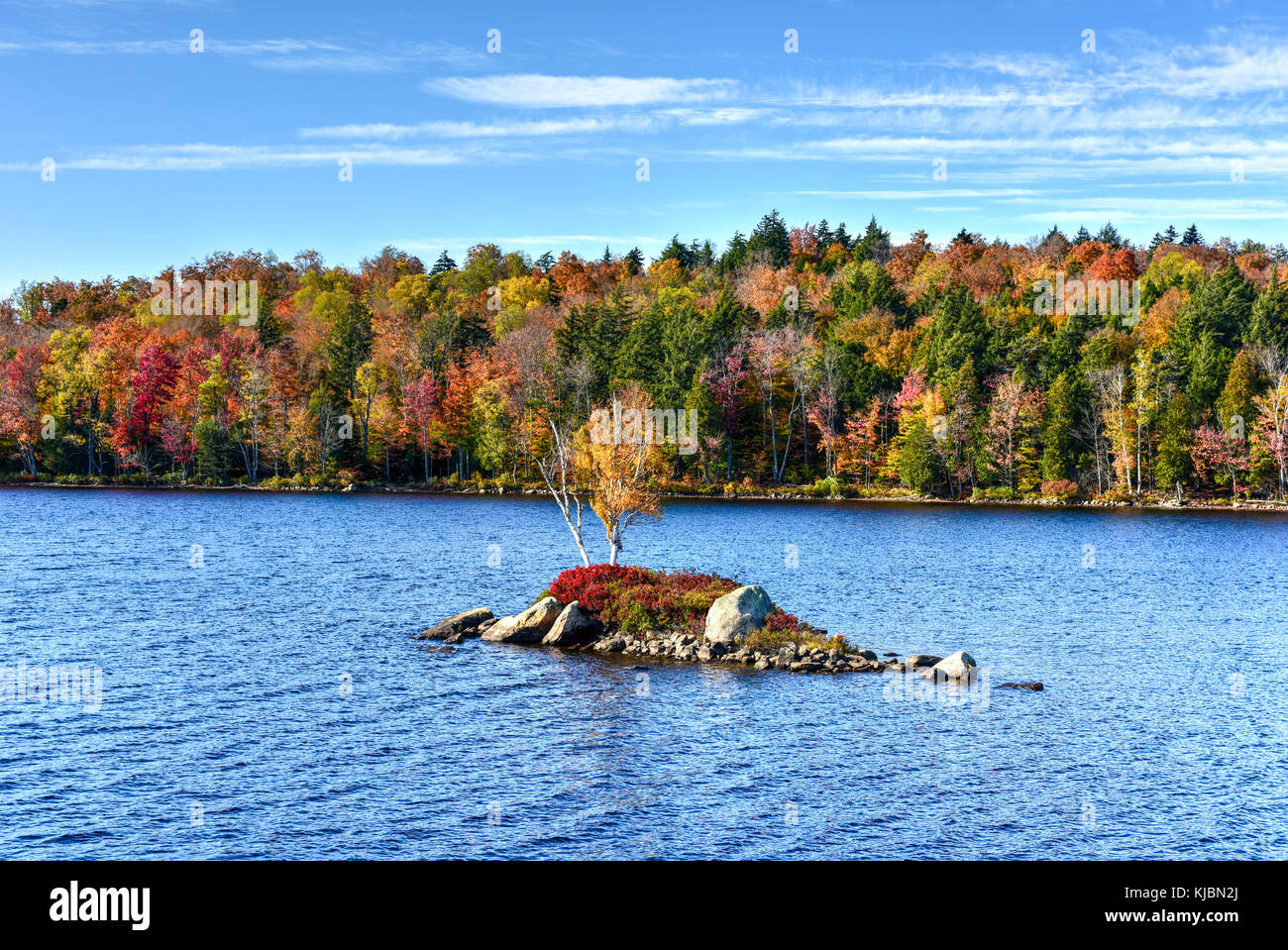 Adirondacks Peak Fall Foliage in Rock Island Bay, New York Stock Photo