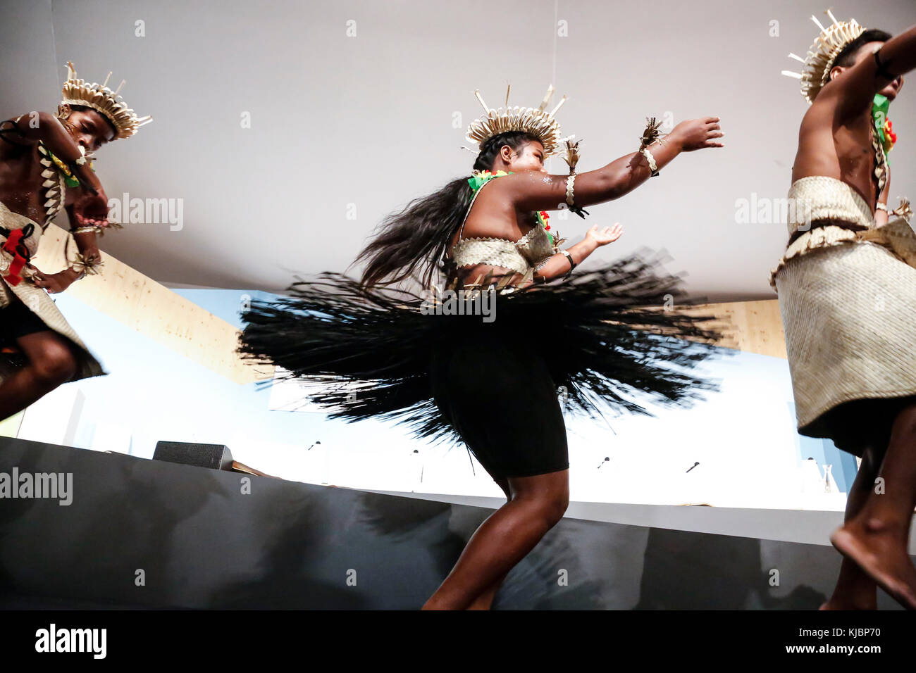 Girl from Kiribati Islands performing at the COP23 Fiji panel in Bonn, Germany on the 15th of November 2017. COP23 is organized by UN Framework Conven Stock Photo