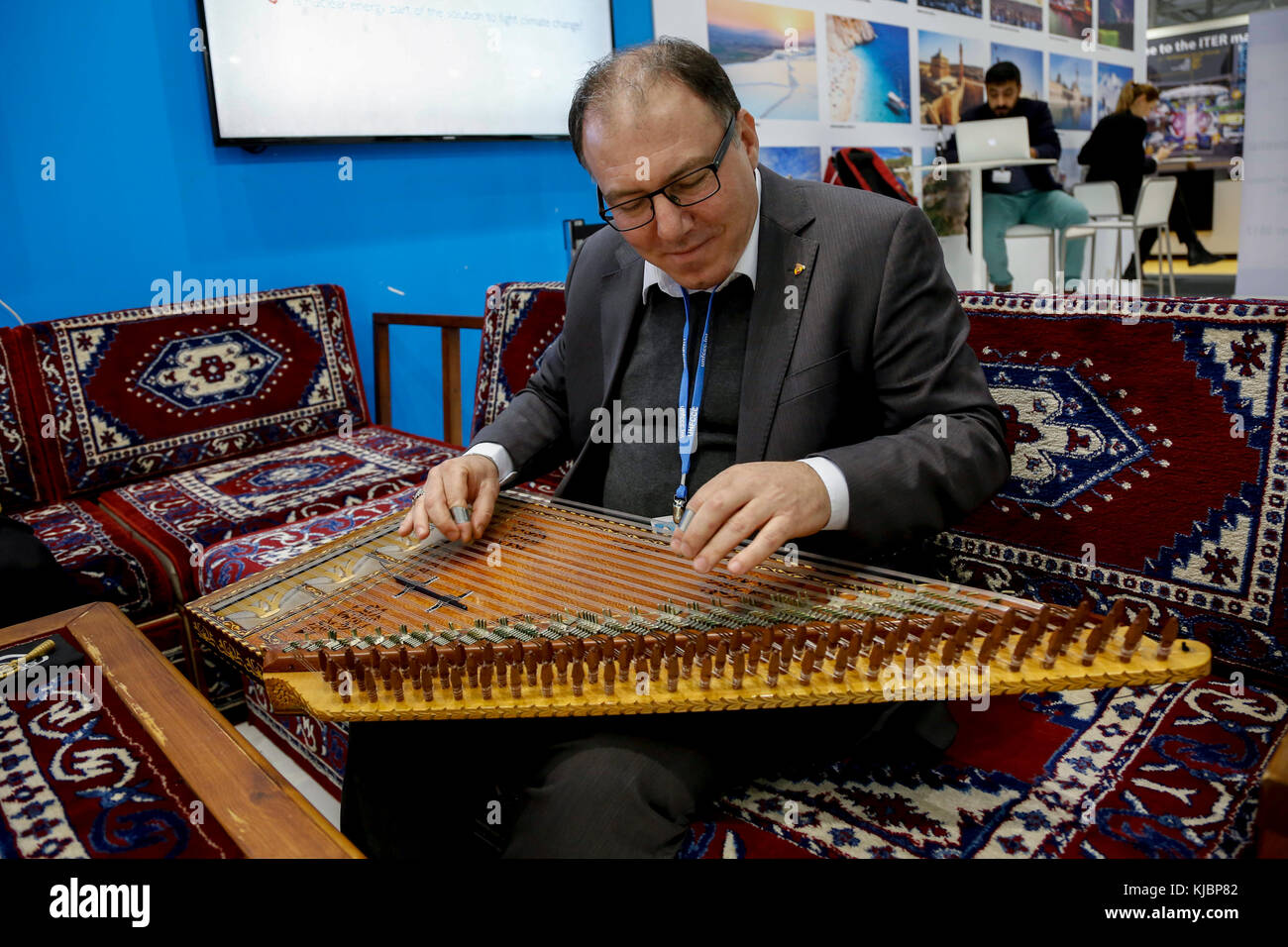 Turkish man plays qanun traditional regional instrument at the