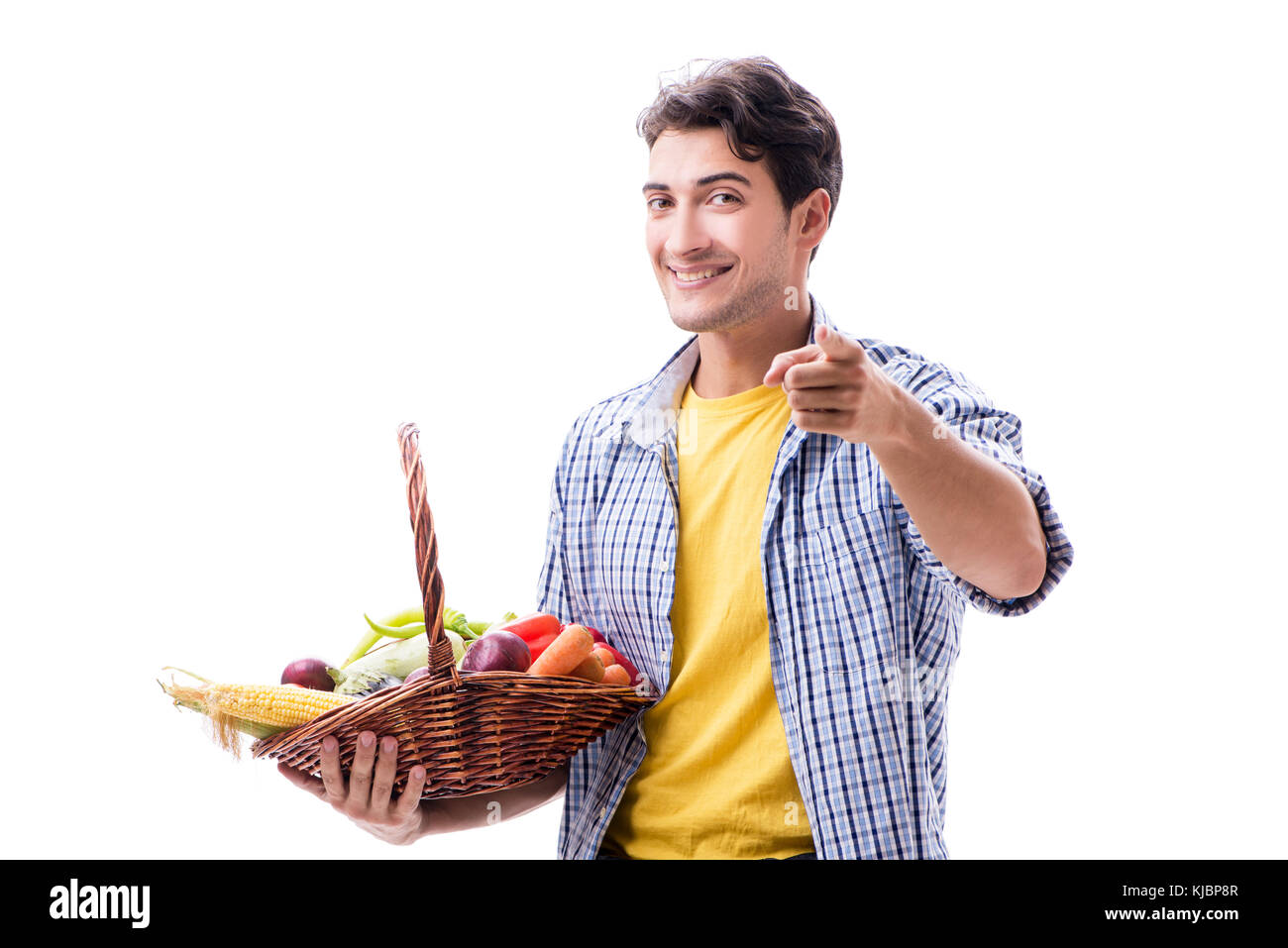 Man with basket of fruits and vegetables Stock Photo - Alamy