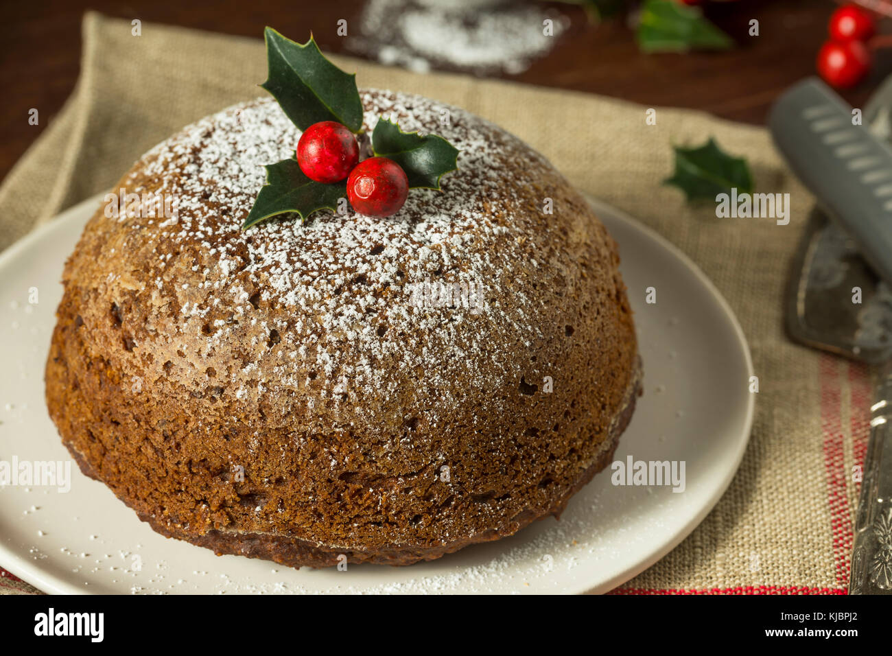 Sweet Homemade Christmas Figgy Pudding with Powdered Sugar Stock Photo Alamy