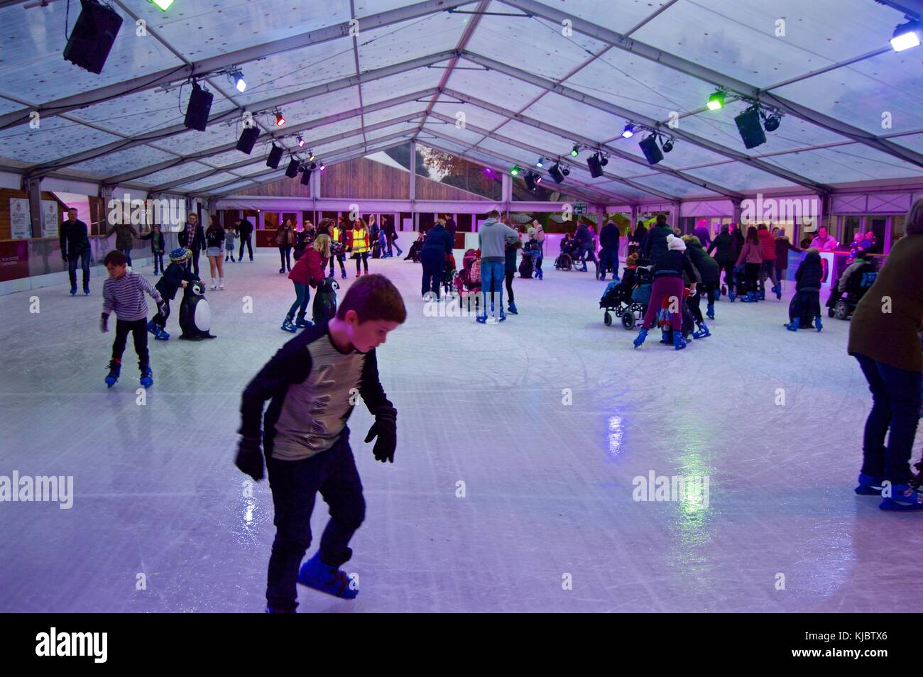Ice skating at Winchester Christmas Market, including disabled group