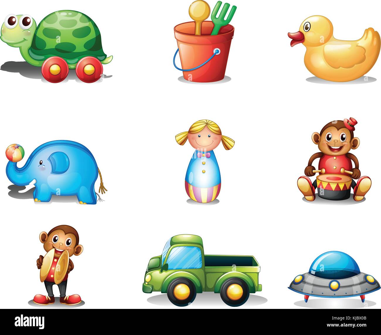 Illustration of a collection of the different toys on a white background Stock Vector