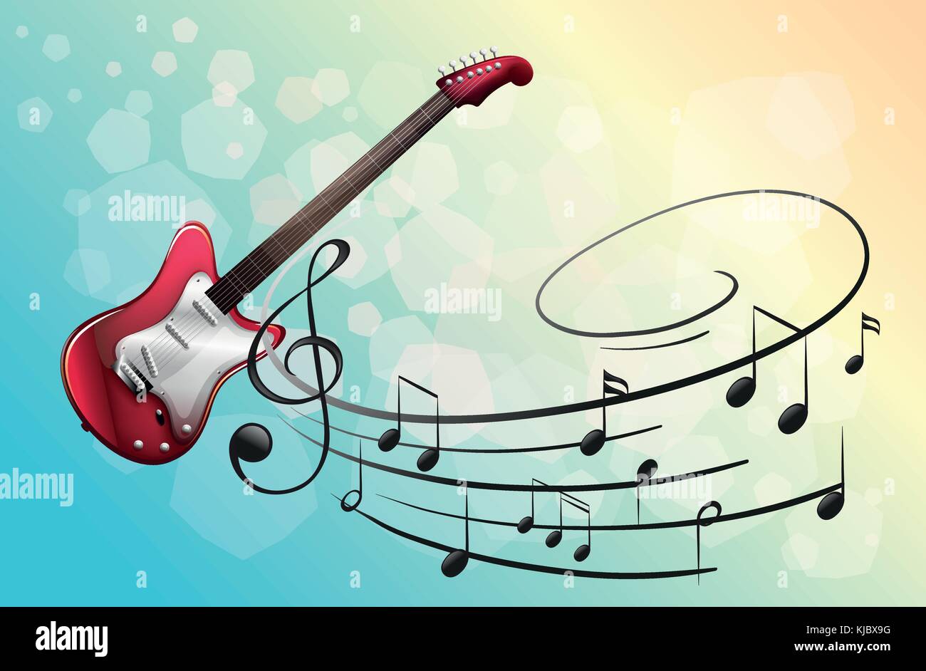 Illustration of a red electric guitar with musical notes Stock Vector
