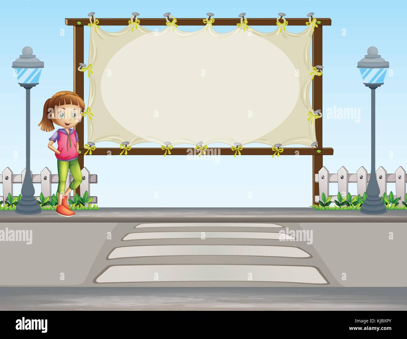 Illustration of a girl standing near an empty signage Stock Vector ...