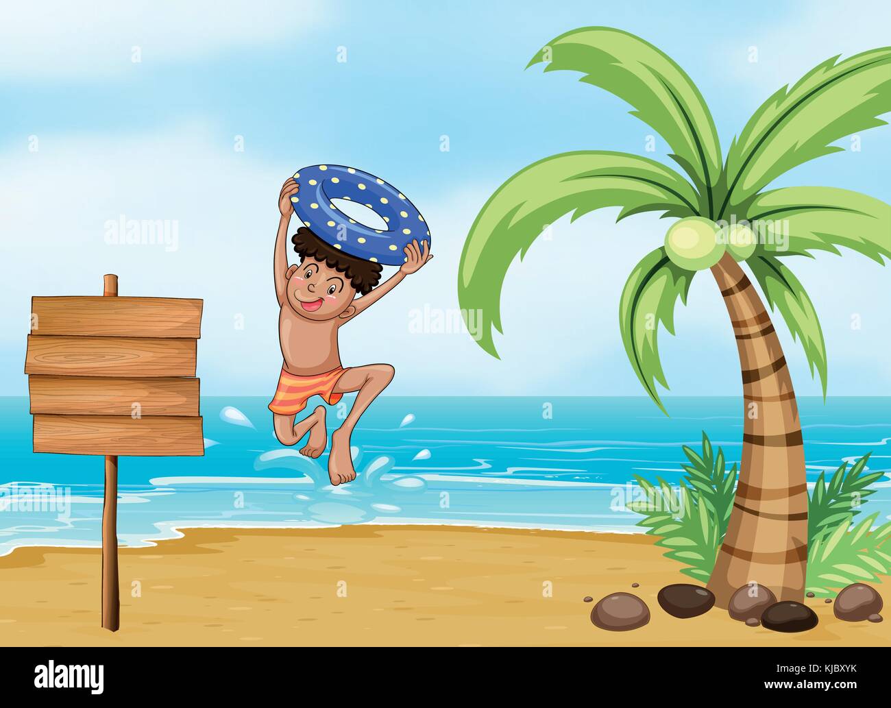 Illustration of a boy and the signboard at the beach Stock Vector Image ...