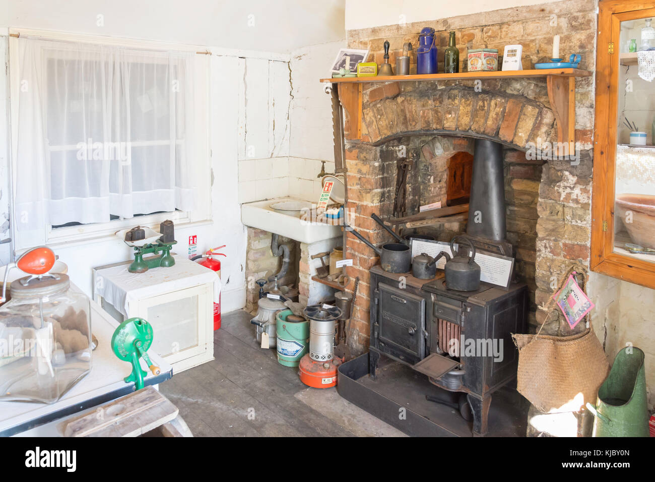 Kitchen in Miller's Cottage, White Mill Rural Heritage Centre, Ash Road, Sandwich, Kent, England, United Kingdom Stock Photo