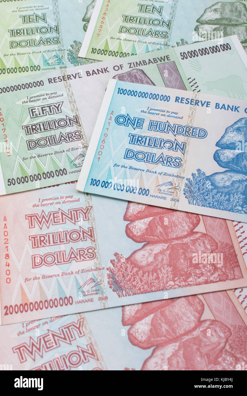 100 Trillion Dollar Zimbabwe banknote from 2008. Largest denomination