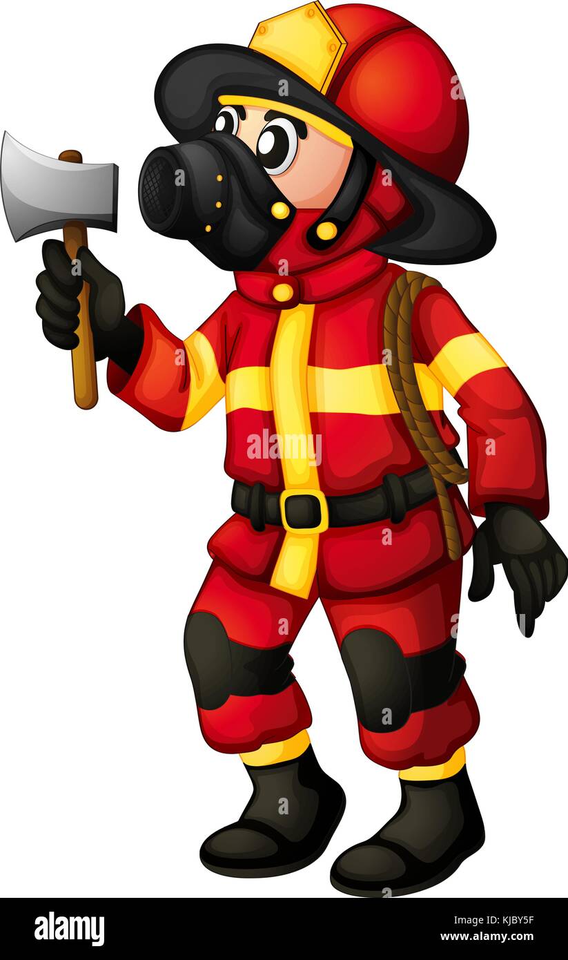 Illustration of a fireman holding an axe on a white background Stock ...