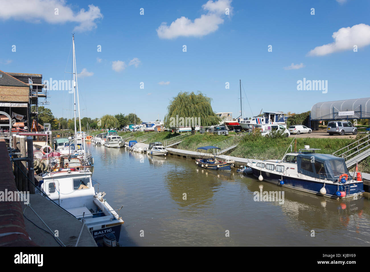 Boats moored on The River Stour, Sandwich. Kent, England, United Kingdom Stock Photo