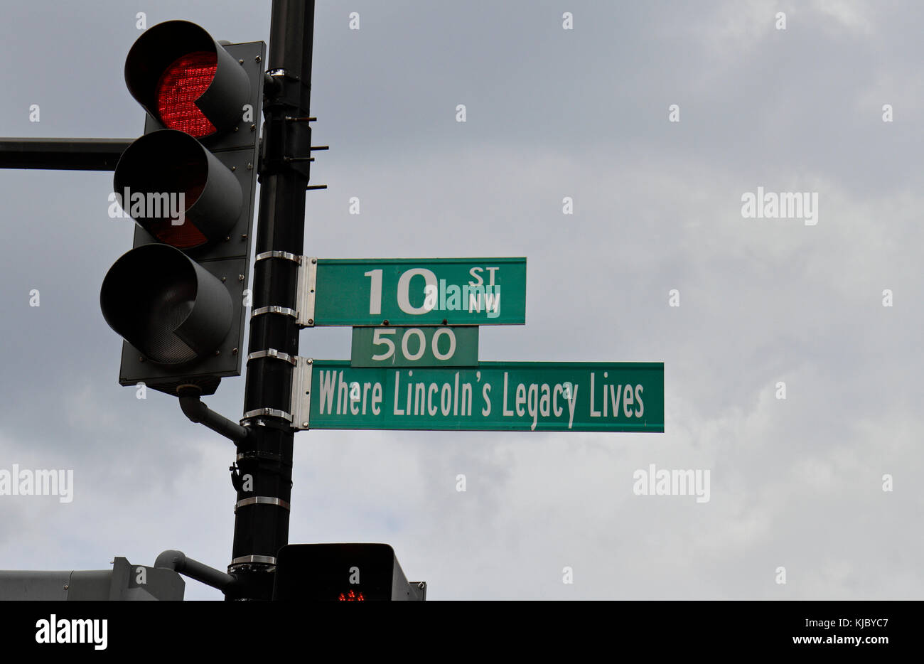 Lincoln commemorative street sign on 10st NW in Washington DC, United States, the address of Ford's Theatre.. Stock Photo
