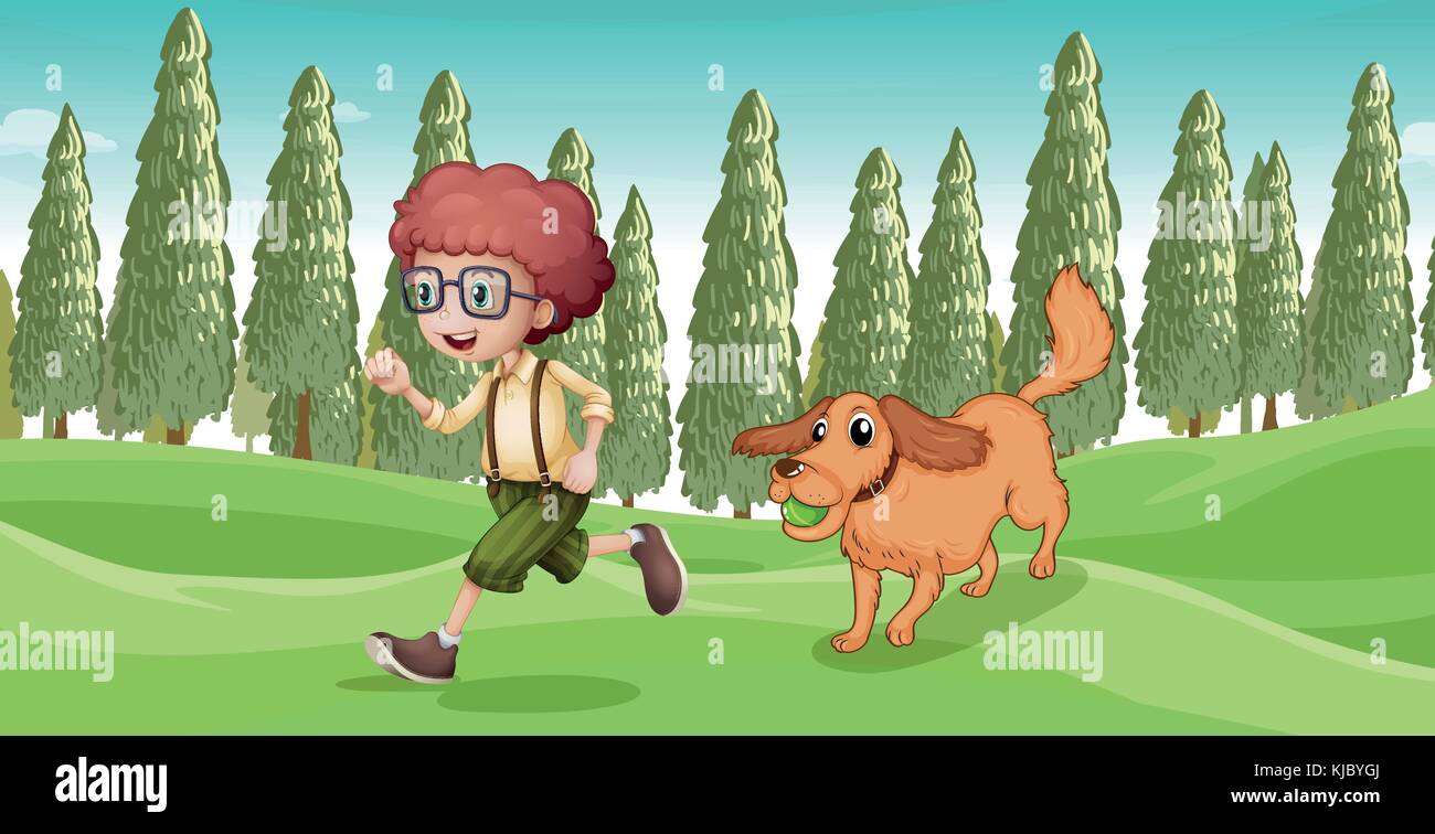 Illustration of a boy and his dog playing at the park Stock Vector ...