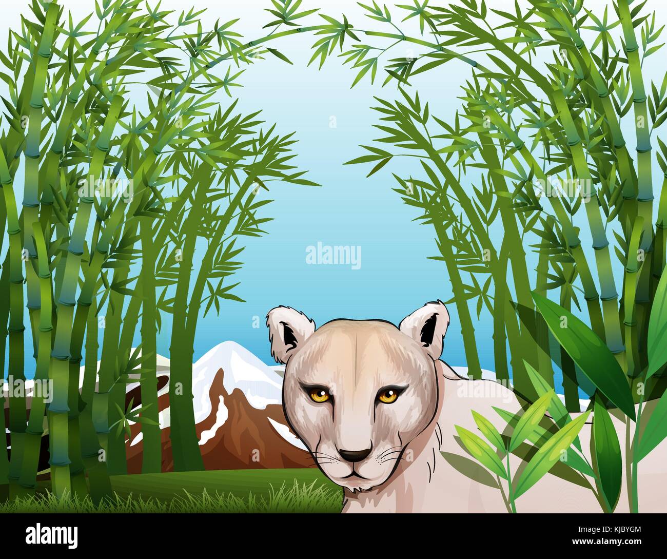 Illustration of a scary tiger at the bamboo forest Stock Vector