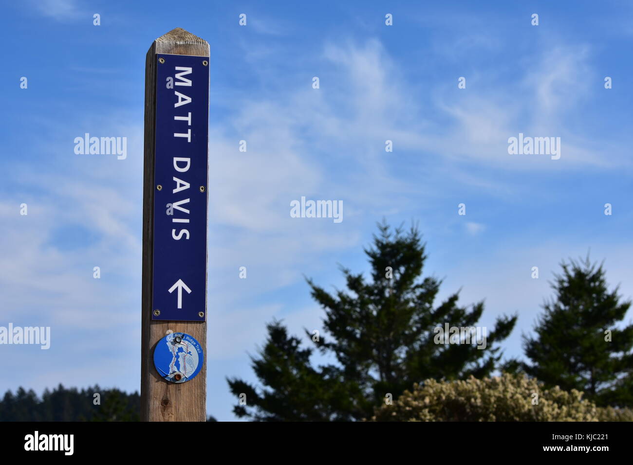 A sign for the Matt Davis trail on Mount Tamalpais, CA. Stock Photo