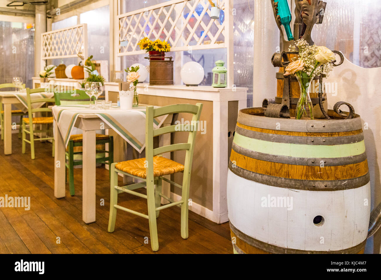 Shabby Chic Interiors Of Italian Restaurant Stock Photo