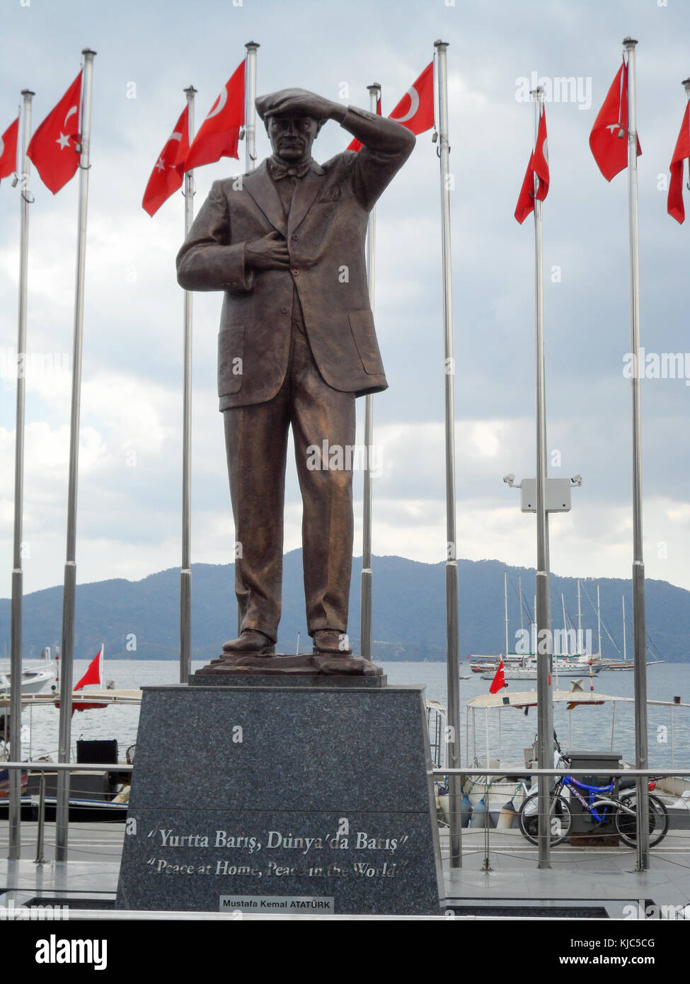 Public statue of Mustafa Kemal Ataturk on the promenade at Marmaris, Turkey. Stock Photo