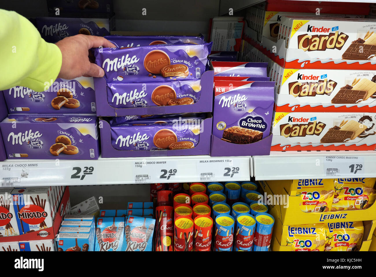 Milka biscuits with chocolate in a supermarket Stock Photo