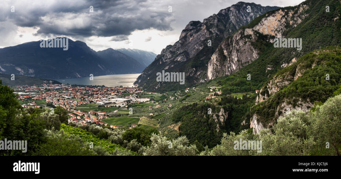 Garda lake view from Tenno town Stock Photo