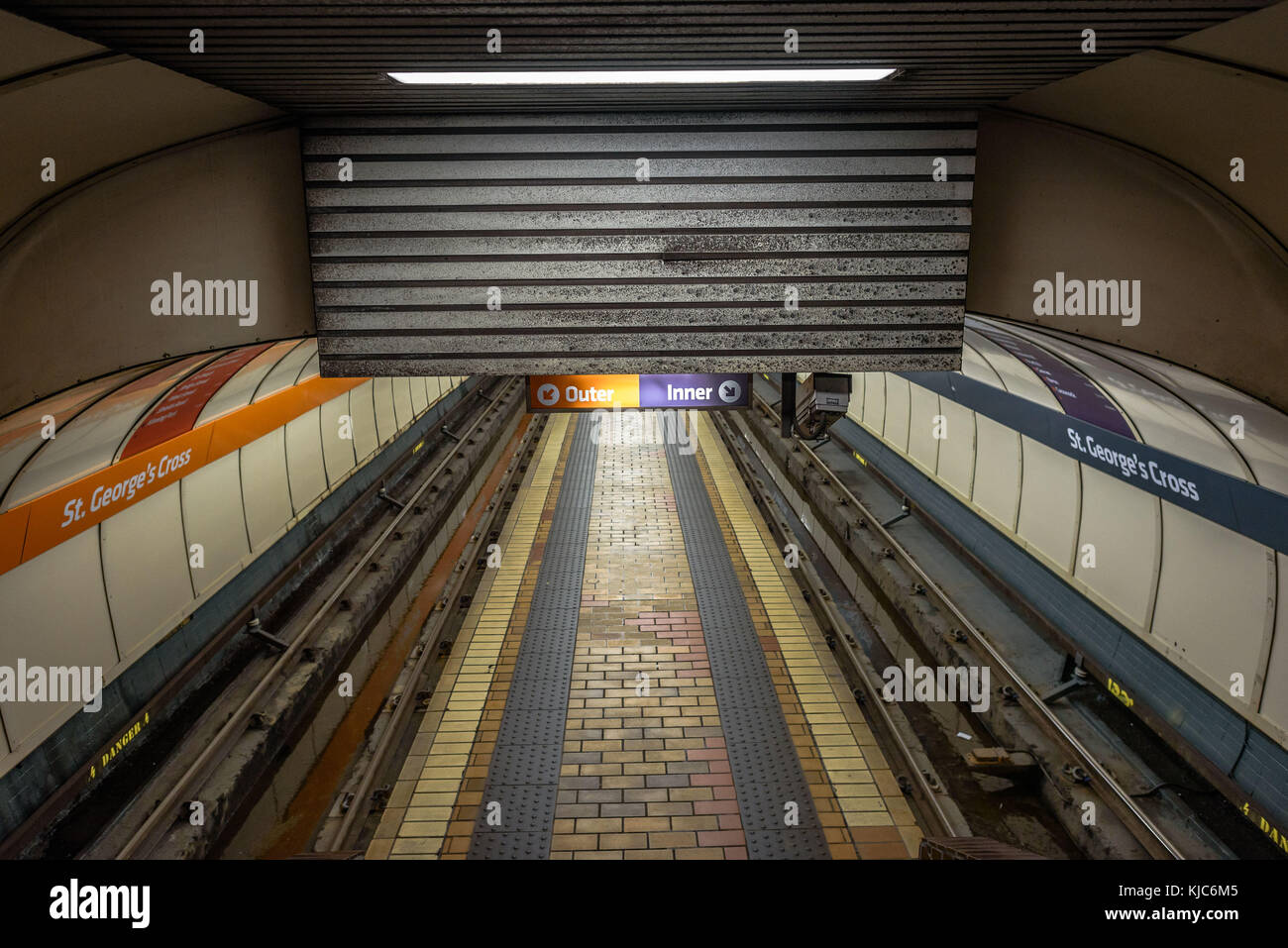 Empty platform view at St George's Cross underground station, Glasgow. Stock Photo