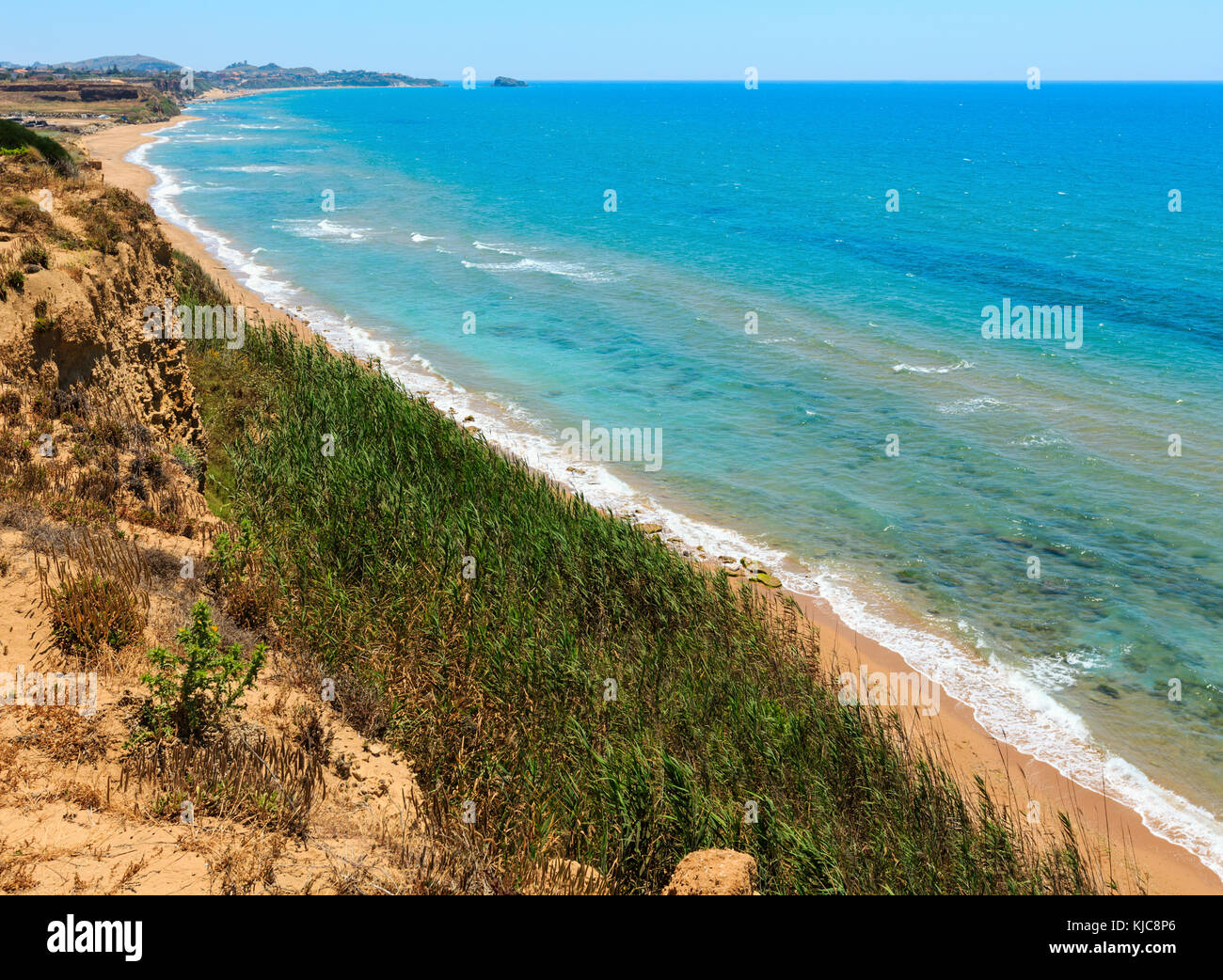 Paradise sea bay with azure water and beach  view from coastline , Torre di Gaffe, Agrigento, Sicily, Italy Stock Photo