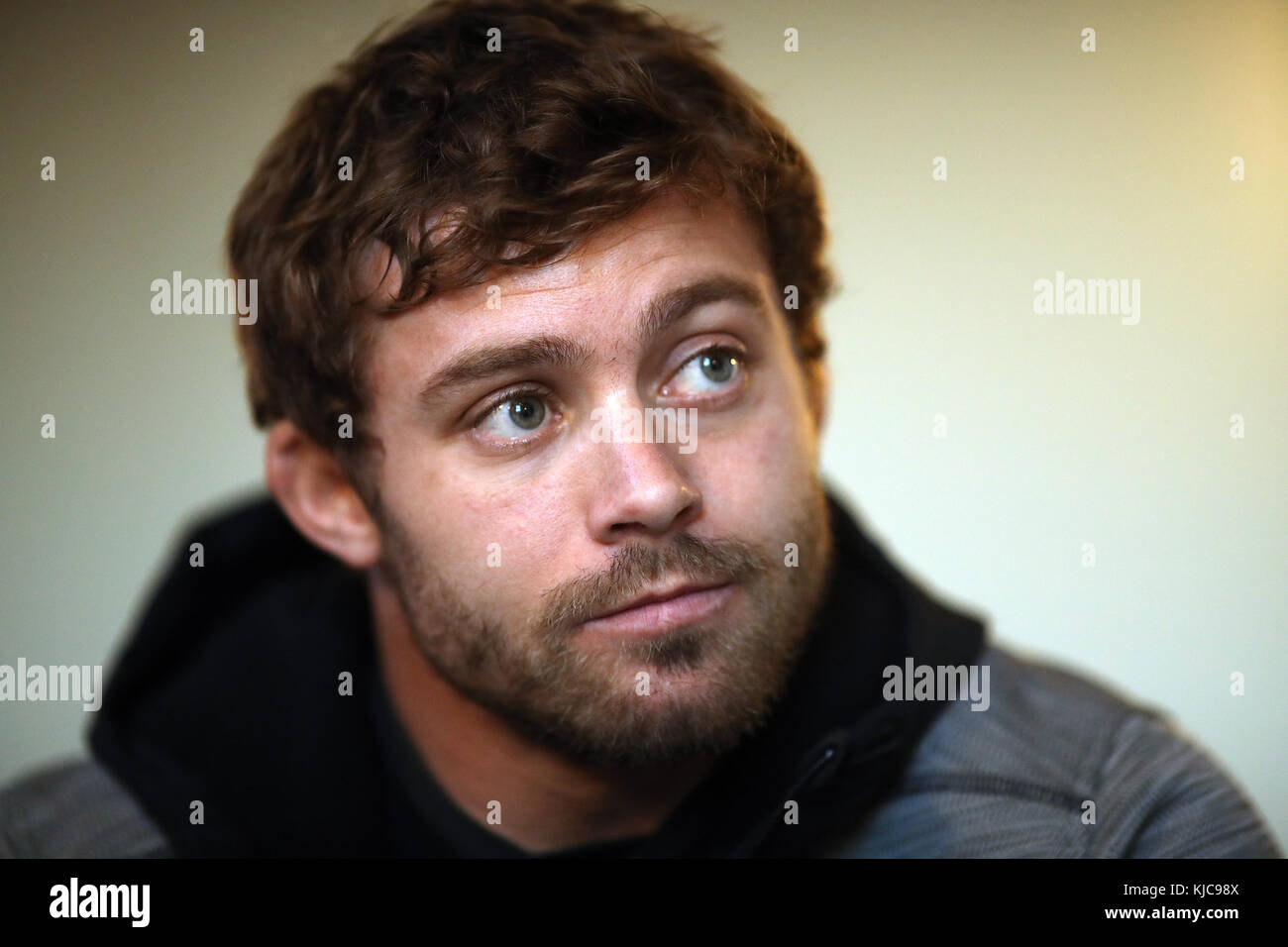Wales Leigh Halfpenny during the press conference at the Vale Resort, Hensol. Stock Photo