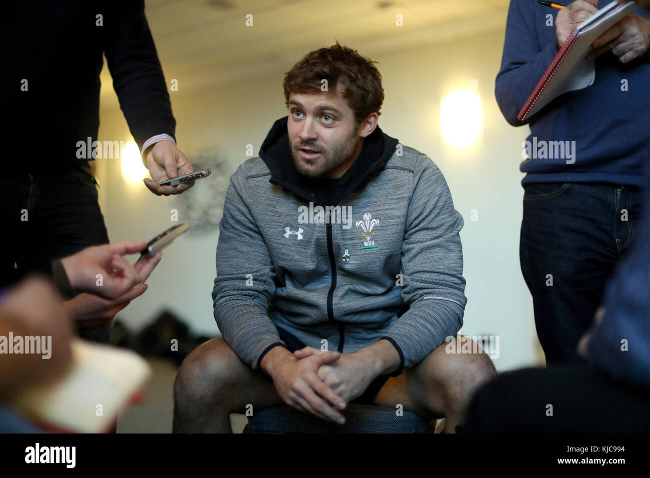 Wales Leigh Halfpenny during the press conference at the Vale Resort, Hensol. Stock Photo