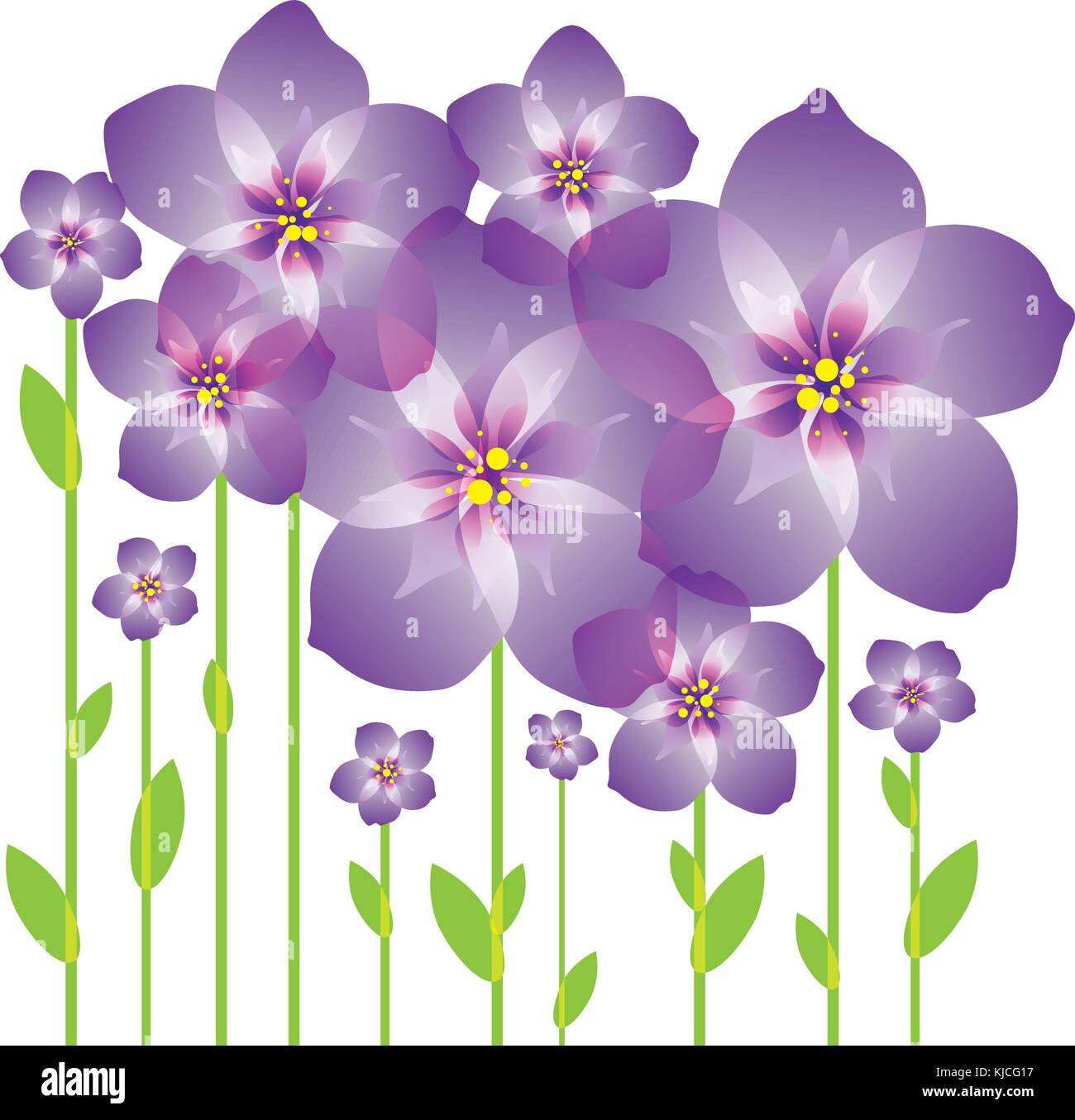 Abstract bouquet, purple blooming flowers on white background Stock Vector
