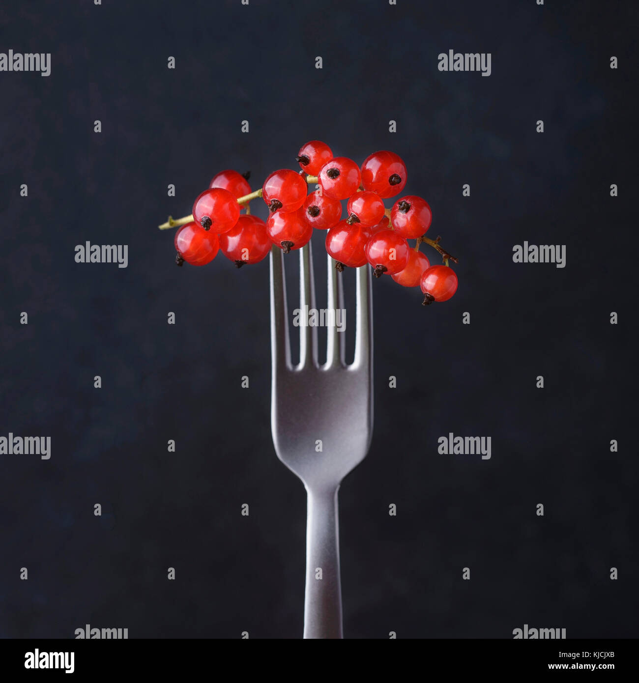 Red berries on fork Stock Photo