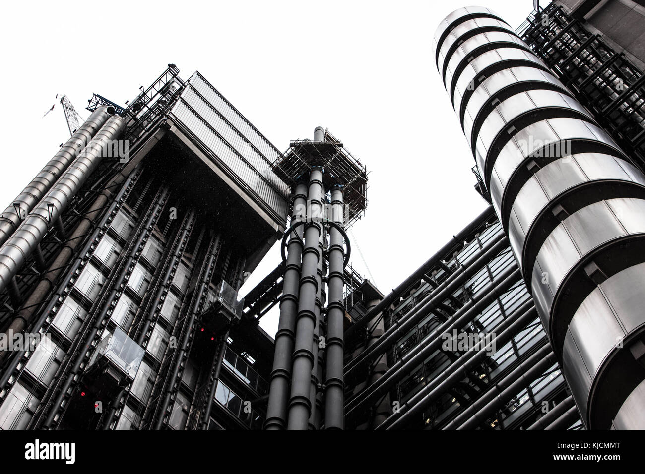 A view on Lloyd's Building inlondon. With a bright sky, we can see the complexity of this amazing High-Tech building. Stock Photo