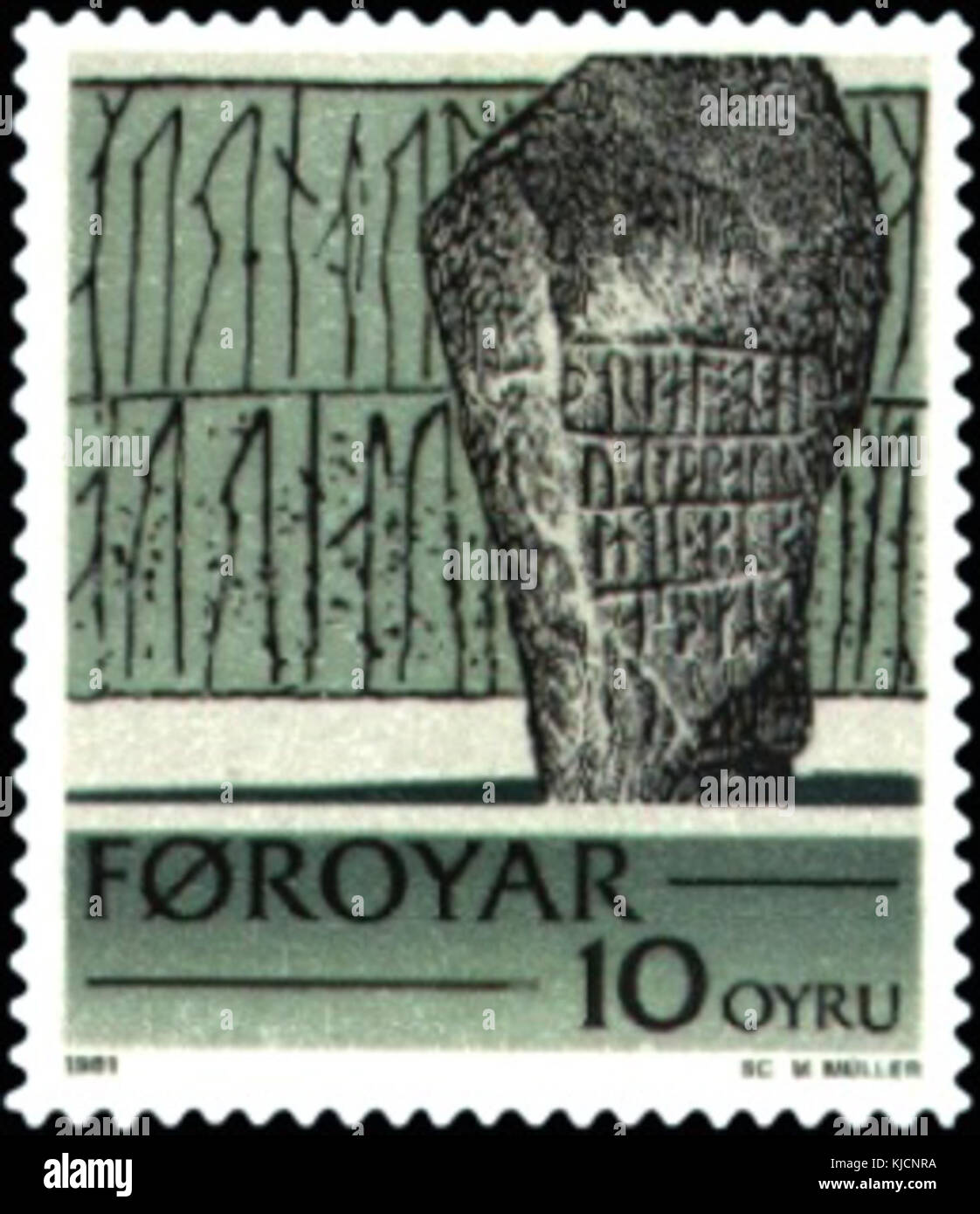 An image of a Faroe Islands stamp featuring a runestone, capturing the ...
