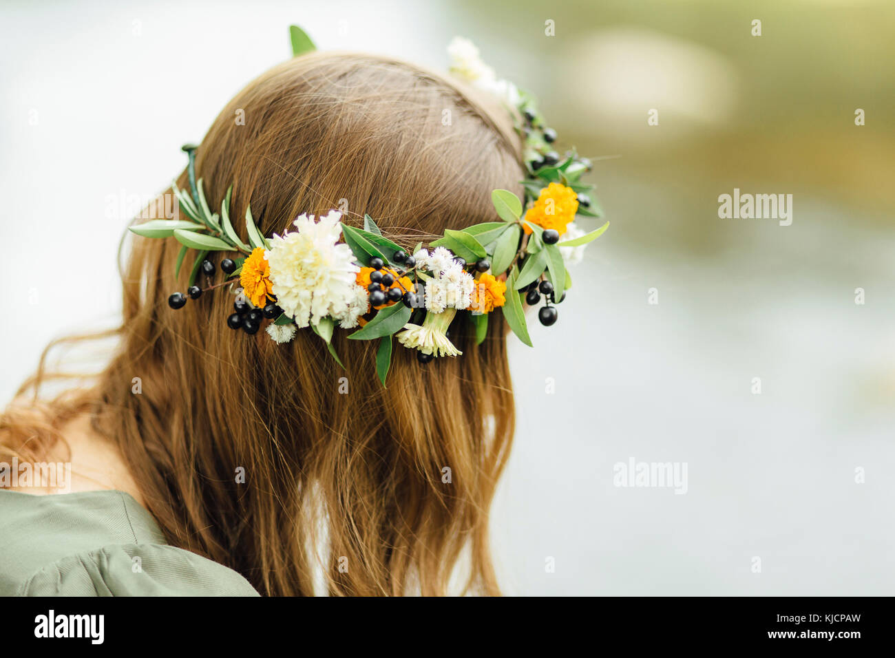 Close up of Middle Eastern woman wearing flower crown Stock Photo Alamy